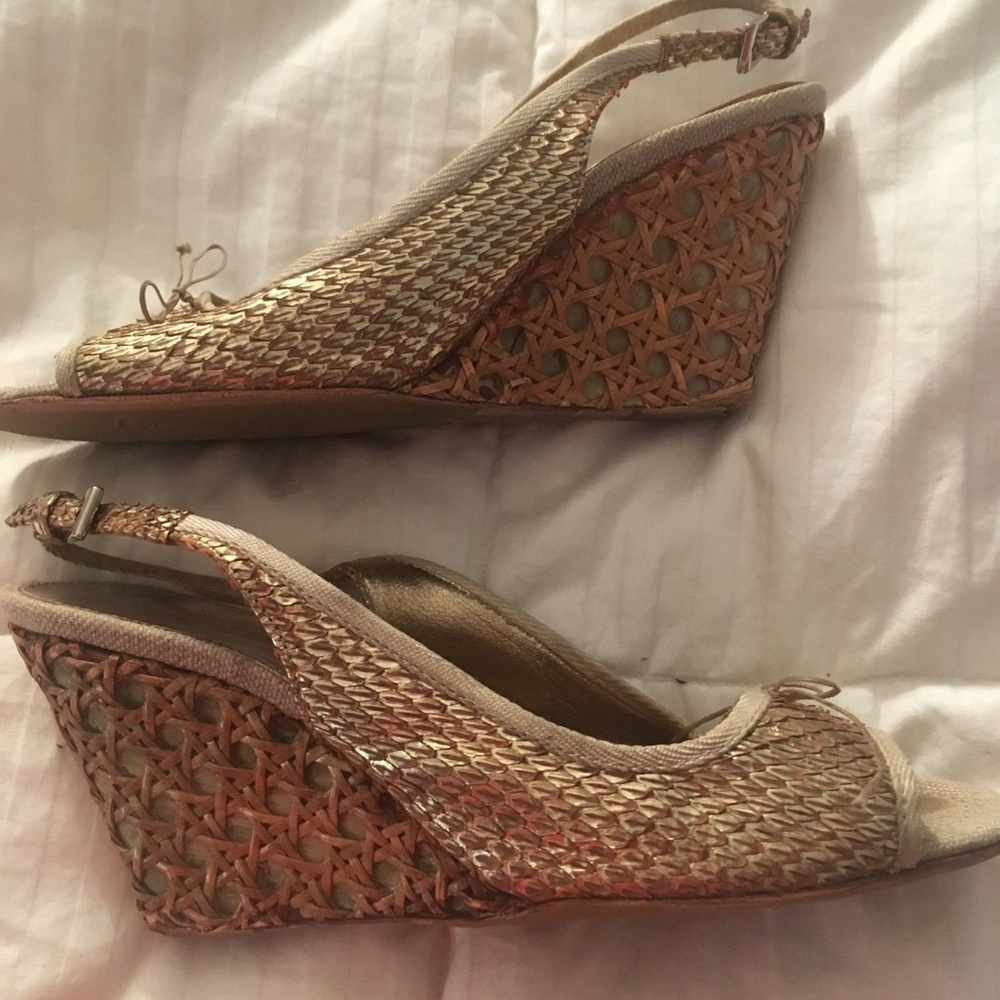 Vtg 90s Prada Gold Python Wedge Open Toe Sandal - image 6